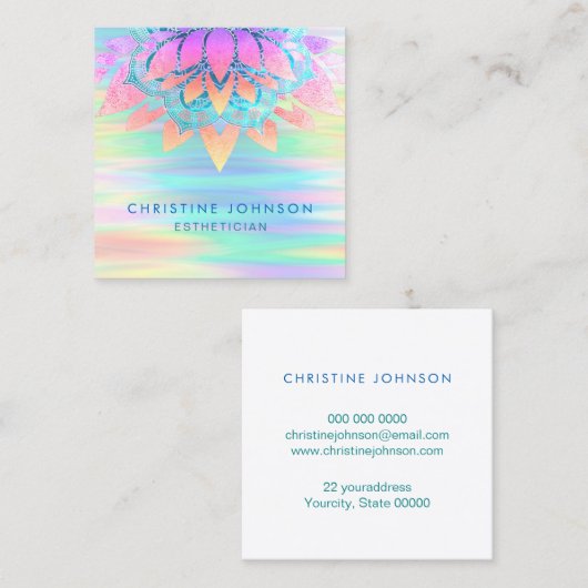 ロータスフラワーパステルカラーエステティシャン スクエア名刺 (正面/裏面)