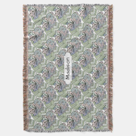 ロータスフラワーパターン名前をカスタムする投げ毛布 スローブランケット (正面縦)