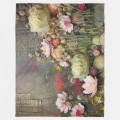 ロータスフラワーフィールド植物水彩 フリースブランケット (正面)