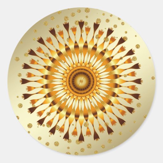 ロータスフラワーフェイク金ゴールドフォイルグリッターフローラ ラウンドシール (正面)