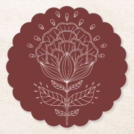 ロータスフラワーホワイトラインスケッチフローラブルゴーニュb ペーパーコースター