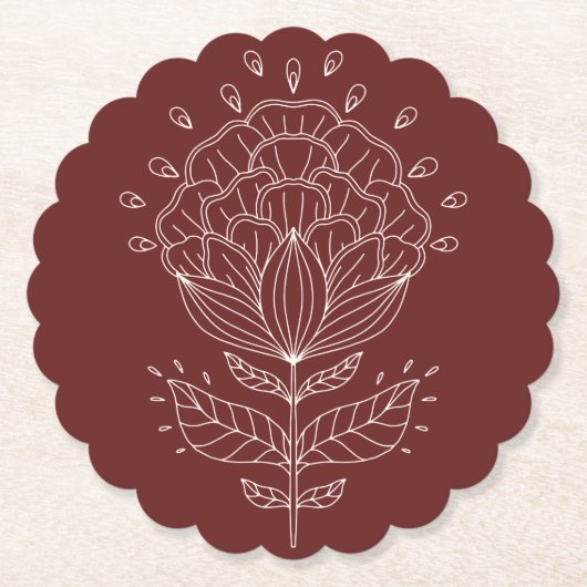 ロータスフラワーホワイトラインスケッチフローラブルゴーニュb ペーパーコースター (正面)