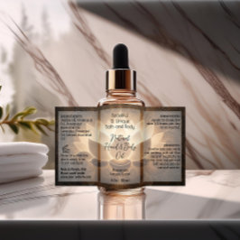 ロータスフラワーボトルラベル4oz油ドロッパー製品 長方形シール