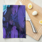 ロータスフラワーマジカルパープルブルーターコイズフローラ キッチンタオル (四つ折り)