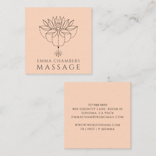ロータスフラワーマッサージセラピスト桃 スクエア名刺 (正面/裏面)