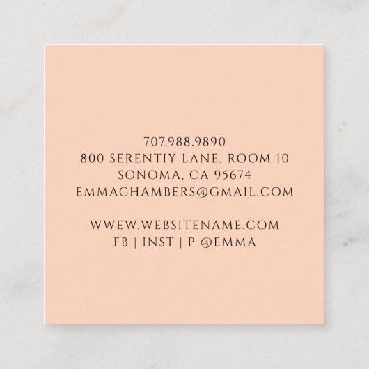 ロータスフラワーマッサージセラピスト桃 スクエア名刺 (裏面)