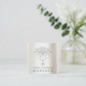 ロータスフラワーマッサージセラピスト真珠光沢 スクエア名刺 (スタンド正面)