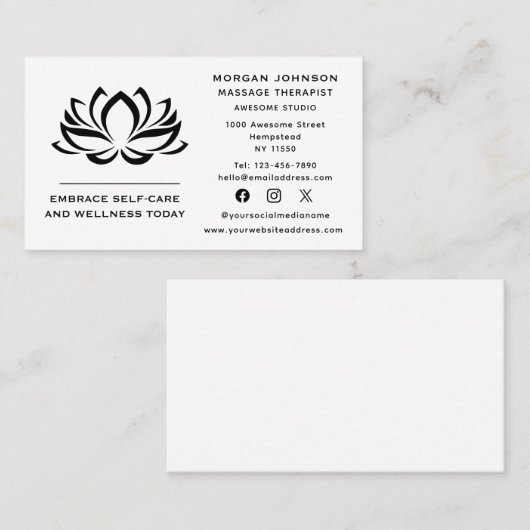 ロータスフラワーマッサージセラピーホリスティックソーシャルメディア 名刺 (正面/裏面)