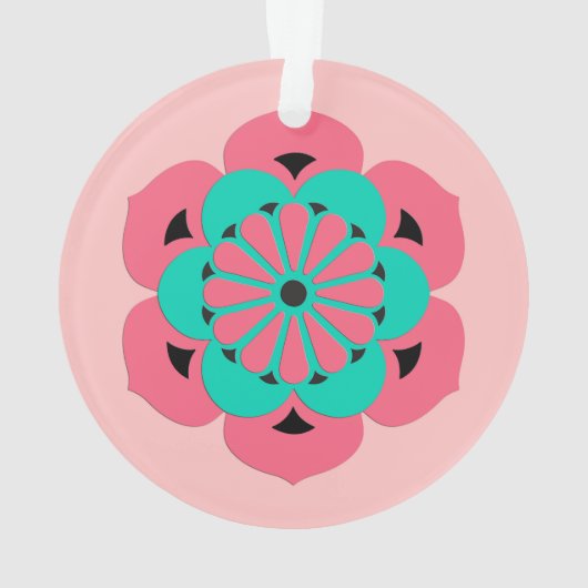 ロータスフラワーマンダラコーラルピンクとターコイズ オーナメント (裏面)