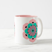 ロータスフラワーマンダラコーラルピンクとターコイズ ツートーンマグカップ (正面右)