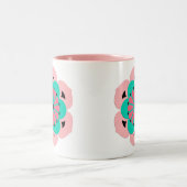 ロータスフラワーマンダラコーラルピンクとターコイズ ツートーンマグカップ (中央)