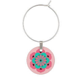 ロータスフラワーマンダラコーラルピンクとターコイズ ワインチャーム