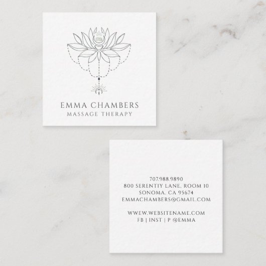 ロータスフラワーメディテーションマッサージセラピスト スクエア名刺 (正面/裏面)