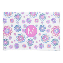 ロータスフラワーモノグラムカラフルピンクパステルグリーン 枕カバー