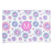 ロータスフラワーモノグラムカラフルピンクパステルグリーン 枕カバー (正面右)