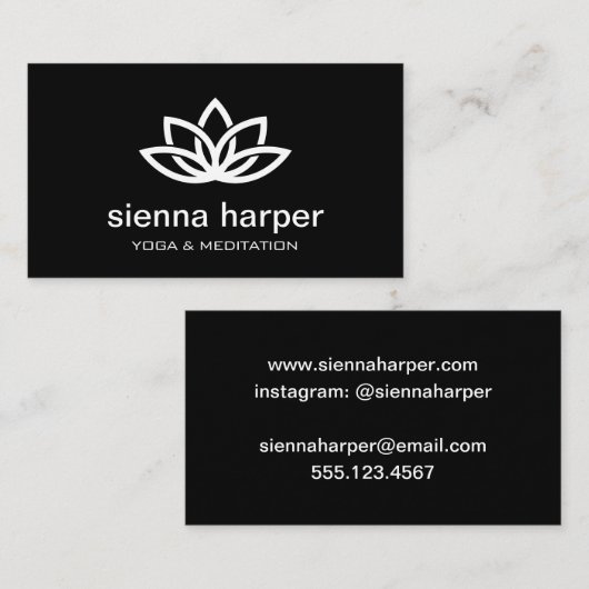 ロータスフラワーヨガインストラクターブラック 名刺 (正面/裏面)