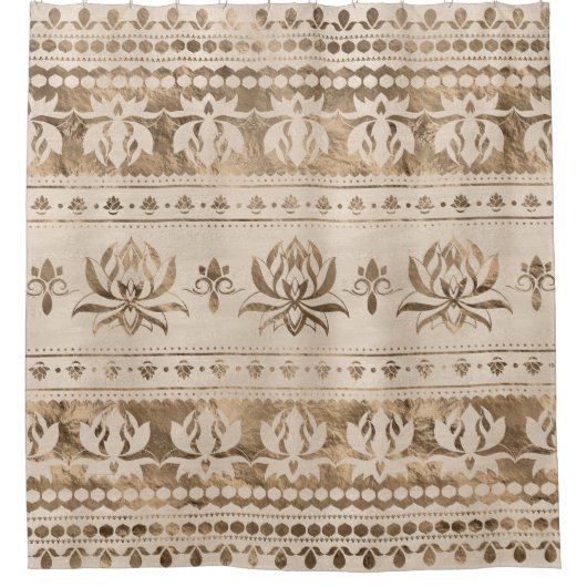 ロータスフラワーラグジュアリーオーナメントパステル金ゴールド シャワーカーテン (正面)