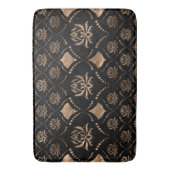 ロータスフラワーラグジュアリーオーナメント – ブラックと金ゴールド バスマット (正面縦)