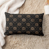ロータスフラワーラグジュアリーパターン – ブラックと金ゴールド ランバークッション (ブランケット)
