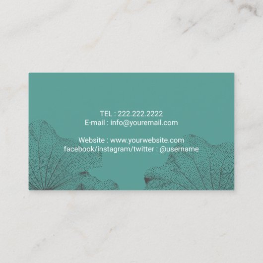 ロータスフラワー白熱［赤熱］光を放つティール（緑がかった色）ウェルネスヨガインストラクター 名刺 (裏面)