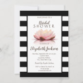 ロータスフラワー白黒ストライプブライダルシャワー 招待状 (正面)