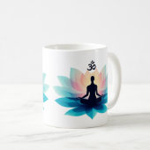 ロータスフラワー瞑想マグカップとスピリチュアル文字 コーヒーマグカップ (正面右)