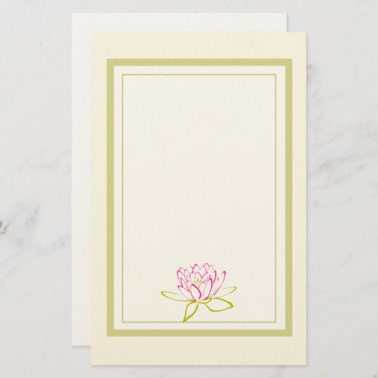 ロータスフラワー/ウォーターリリーイラストレーション 便箋 (正面/裏面)