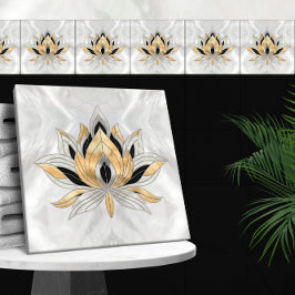 ロータスフラワー – ブラック、パール、金ゴールド タイル