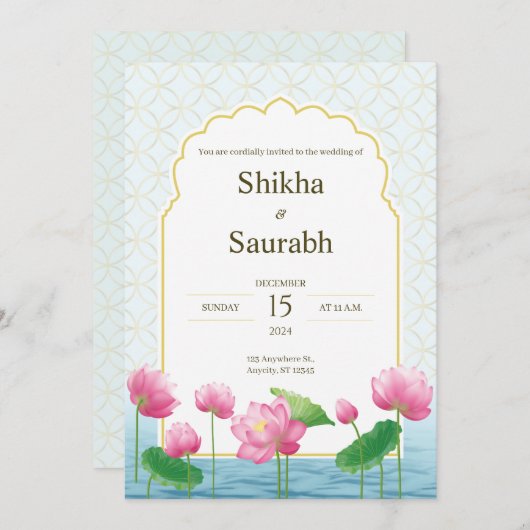 ロータスフローラ伝統的結婚式招待状 招待状 (正面/裏面)