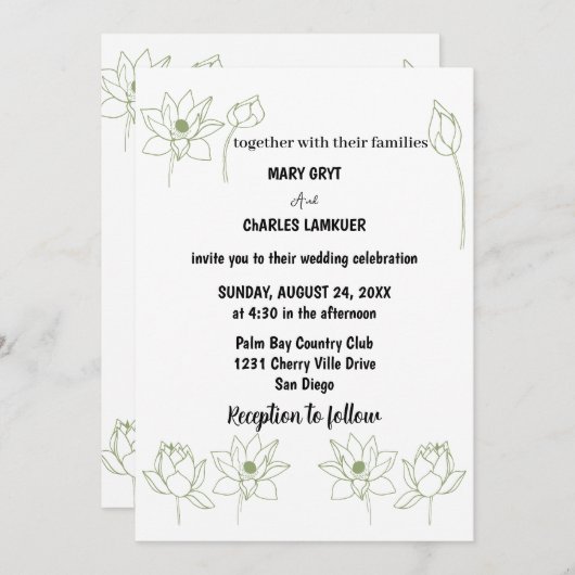 ロータスフローラ結婚式招待状 招待状 (正面/裏面)