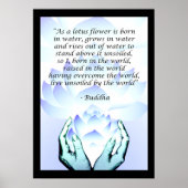 ロータスブッダ花引用文ブルーポスター2 ポスター (正面)