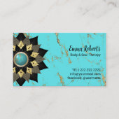 ロータスブラック&金ゴールドフラワーターコイズヨガセラピスト 名刺 (正面)