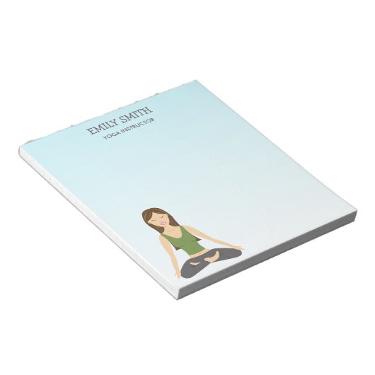 ロータスポーズのヨガウーマンとヨガインストラクター文字 ノートパッド (アングル)