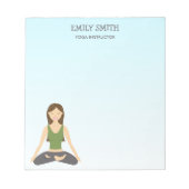 ロータスポーズのヨガウーマンとヨガインストラクター文字 ノートパッド (正面)