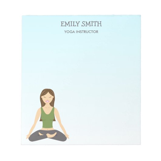 ロータスポーズのヨガウーマンとヨガインストラクター文字 ノートパッド (正面)