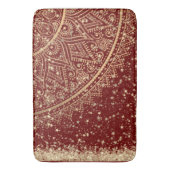ロータスマンダラとグリッター金ゴールド星オン赤 バスマット (正面縦)