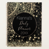 ロータスマンダラグリッター金ゴールドスターパーソナライズされたズ プランナー手帳 (正面)