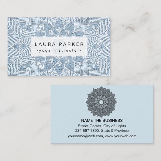 ロータスマンダラヨガインストラクターブルーホワイトフィットネス 名刺 (正面/裏面)