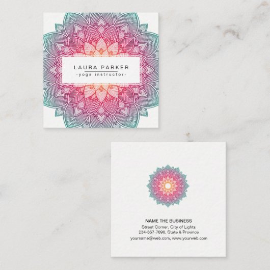 ロータスマンダラヨガインストラクター瞑想ホリスティック スクエア名刺 (正面/裏面)