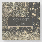 ロータスマンダラ金ゴールド星オンブラックカスタマイズ ストーンコースター (正面)