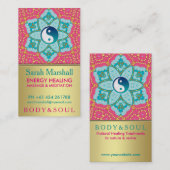 ロータスヨガアクアピンク金ゴールド名刺 名刺 (正面/裏面)