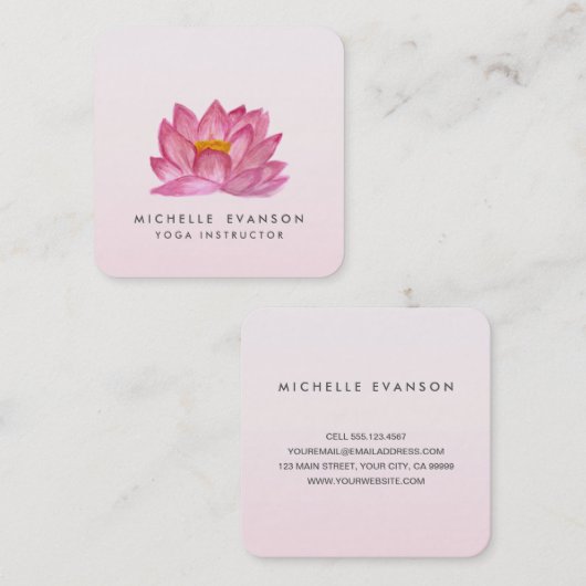 ロータスヨガインストラクターエレガント赤面ピンク スクエア名刺 (正面/裏面)