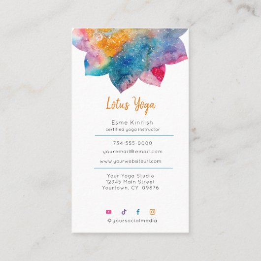 ロータスヨガウォーターカラースプラッシュセレーヌスタジオブシネ 名刺 (裏面)