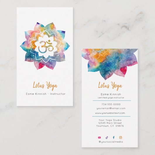 ロータスヨガウォーターカラースプラッシュセレーヌスタジオブシネ 名刺 (正面/裏面)