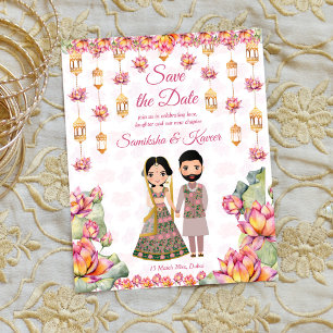 ロータスランタンインディアン結婚式の日付招待状を保存