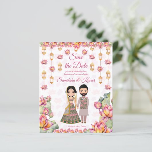 ロータスランタンインディアン結婚式の日付招待状を保存 (スタンド正面)