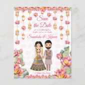 ロータスランタンインディアン結婚式の日付招待状を保存 (正面)