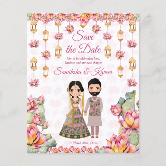 ロータスランタンインディアン結婚式の日付招待状を保存 (正面)