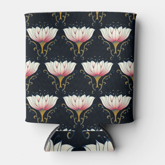 ロータス壁紙ピンク中国のスタイル 缶クーラー (正面)