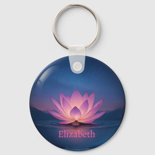 ロータス白熱［赤熱］光を放つガラス球キーチェーン – 名前をカスタムする キーホルダー (正面)